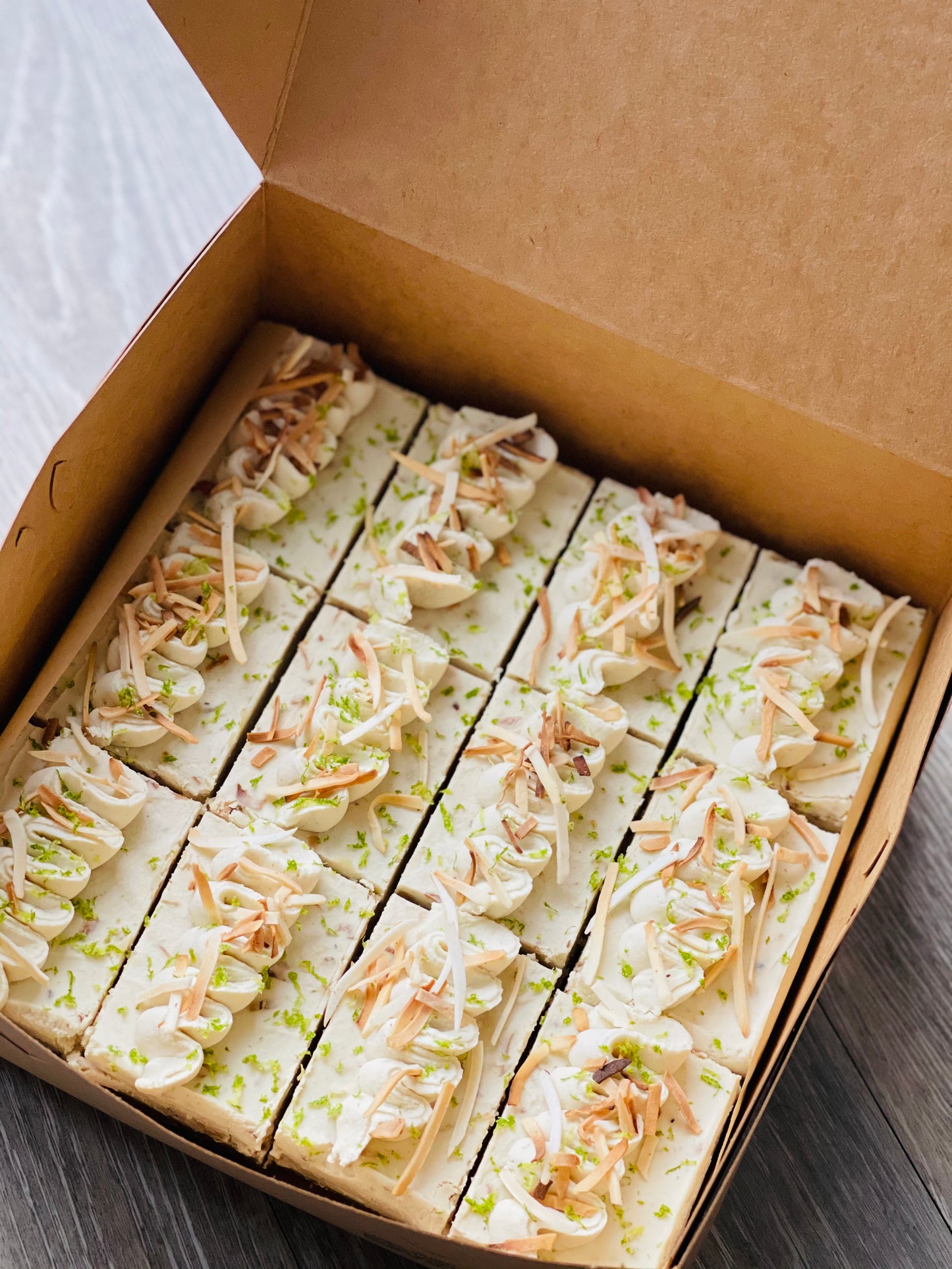 Lime. White chocolate. Toasted coconut.